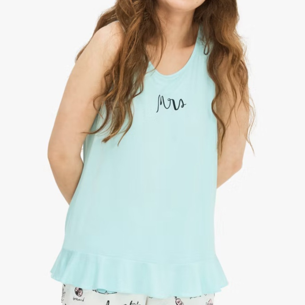 Kate Spade Something Borrowed “Mrs” Pajama Tank Top Aqua Blue Size M